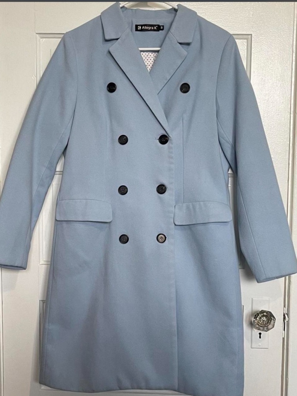 Allegra K Powder Blue Double-Breasted Pea Coat